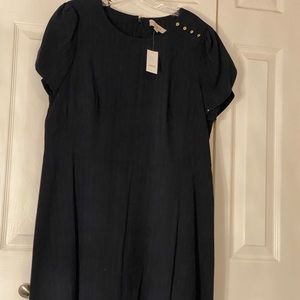 A-line dress from Loft. NWT. Navy with light stripes. Size 14